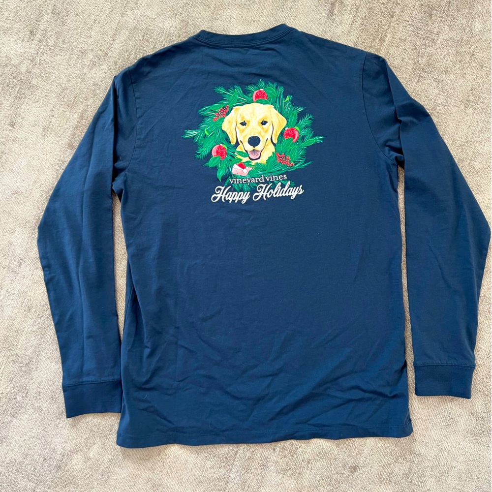 NWT Vineyard Vines Blue Long Sleeve Happy Holidays Size Kids XL